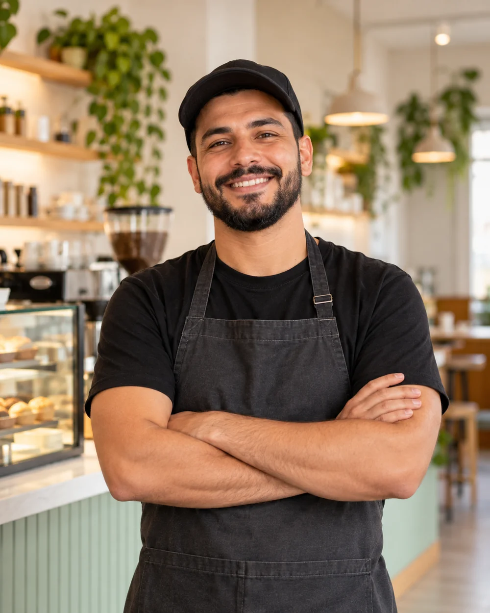 Empreendedor sorrindo em seu local de trabalho